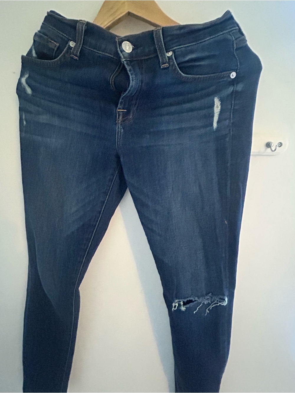 7 For All Mankind Dark Indigo Distressed Skinny Jeans